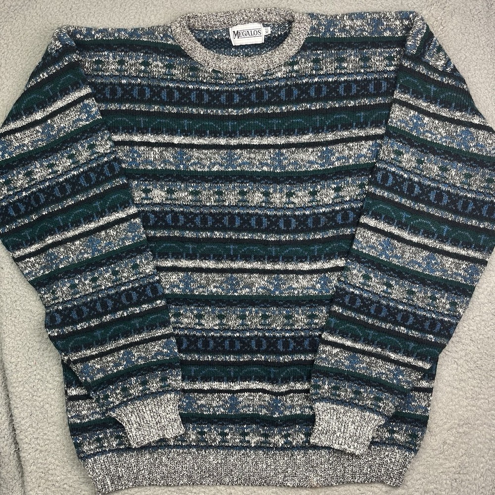 Vintage Megalos abstract‎ Chunky Heavy Knit Sweater Sweatshirt Size XLT